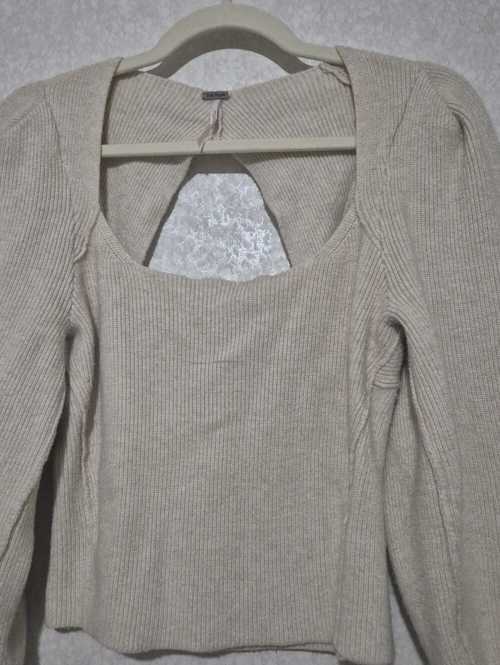 Free People Cream Ribbed Open-Back Long Sleeve Top-S